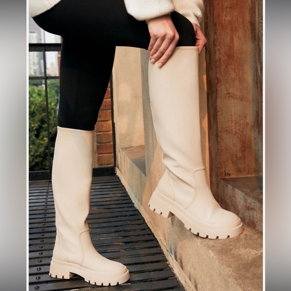 Beige Knee-High Winter Boots